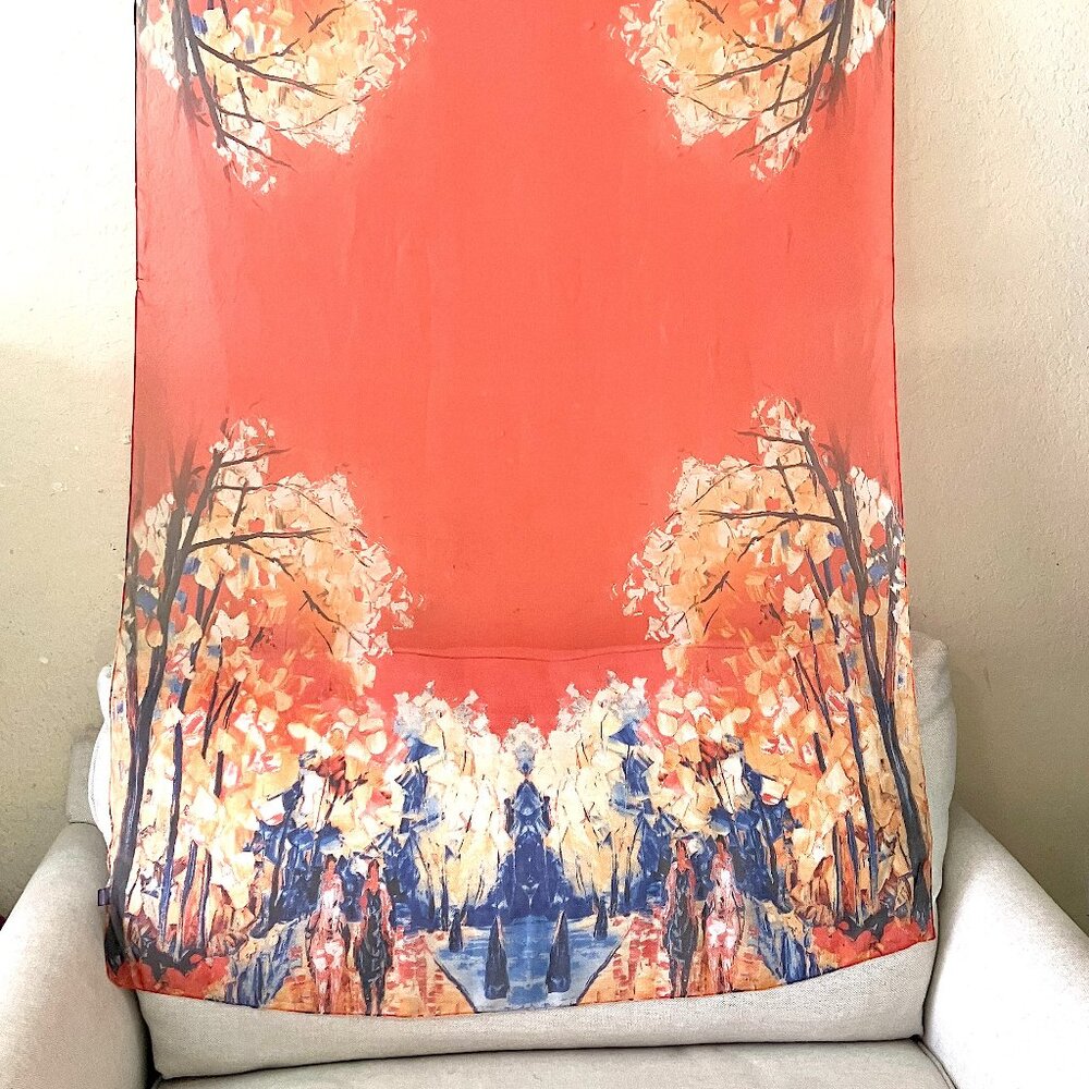Autumn Red/Orange "Chiffon" Rectangular Scarf/Shawl (42 X 74)